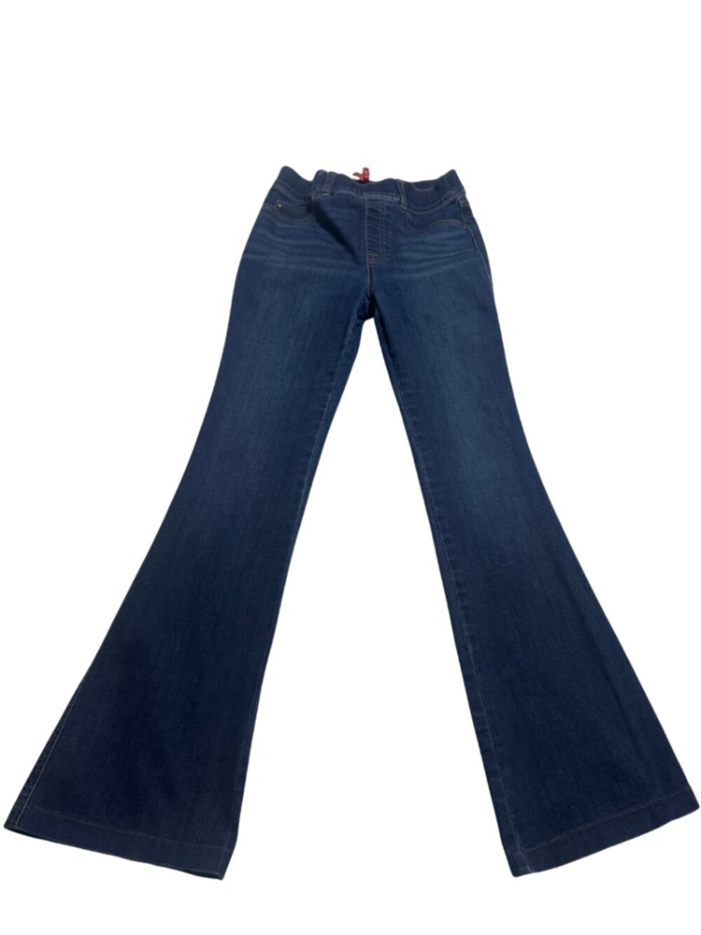SPANX Pull-On Flare Jeans Small Dark Wash High Rise Stretch Bell Bottom